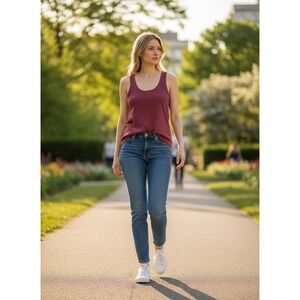 Ellen Ashley Mauve Waffle Knit Scoop Tank Top Womens Large Turkish Cotton Blend